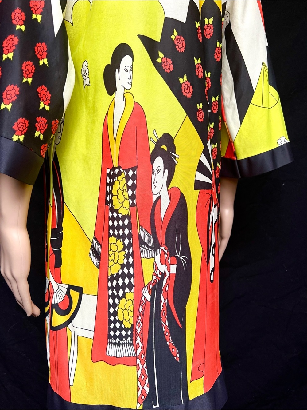 Vintage 1960's Japanese Geisha Novelty Print Pop Art Geometric Kimono Jacket - Picture 8 of 12